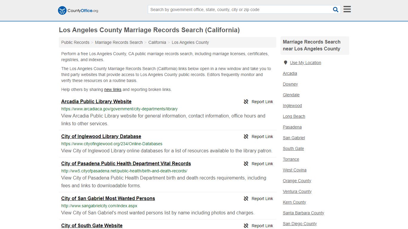 Los Angeles County Marriage Records Search (California)