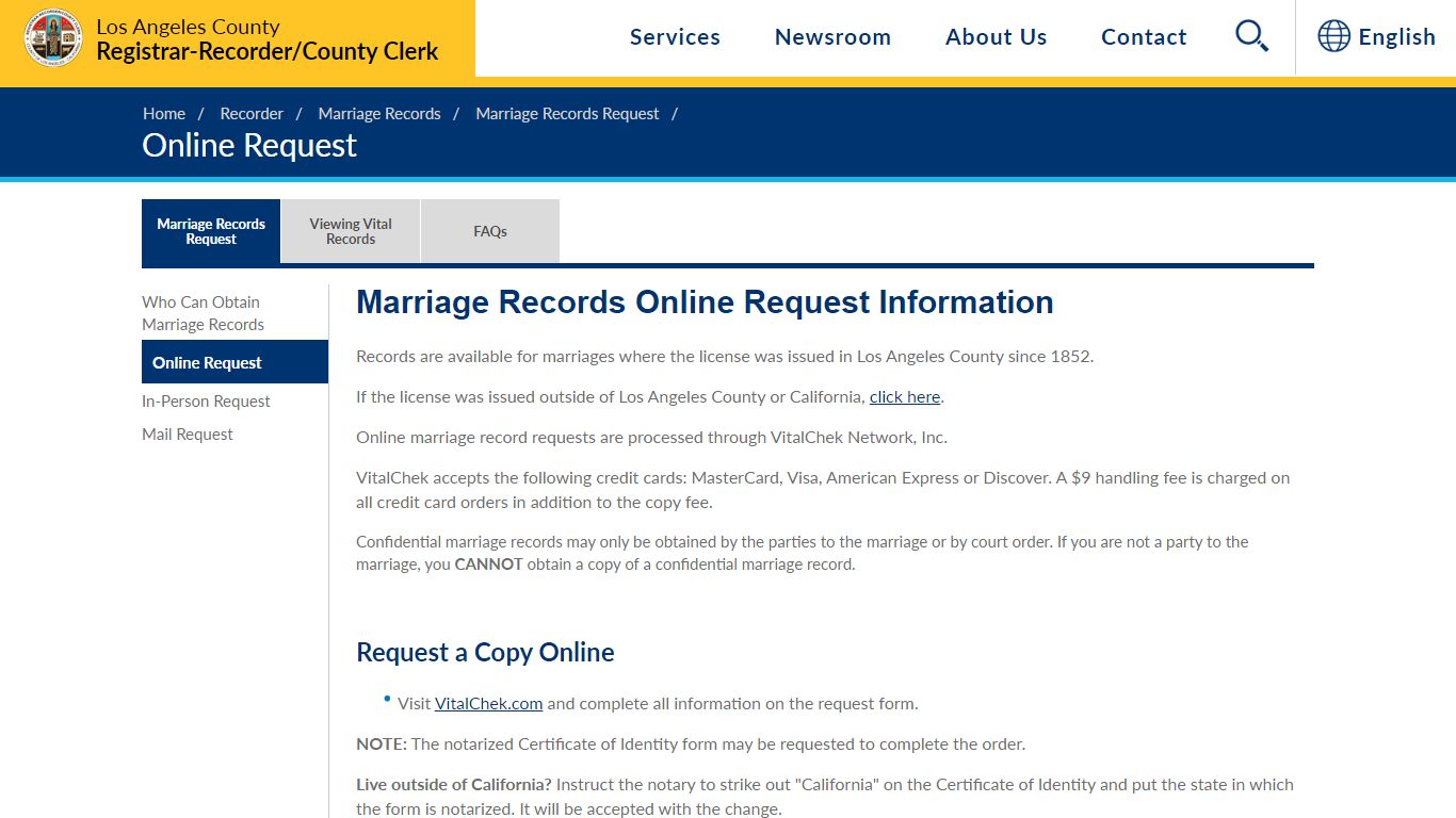 Marriage Records Online Request Information - LAVote.gov