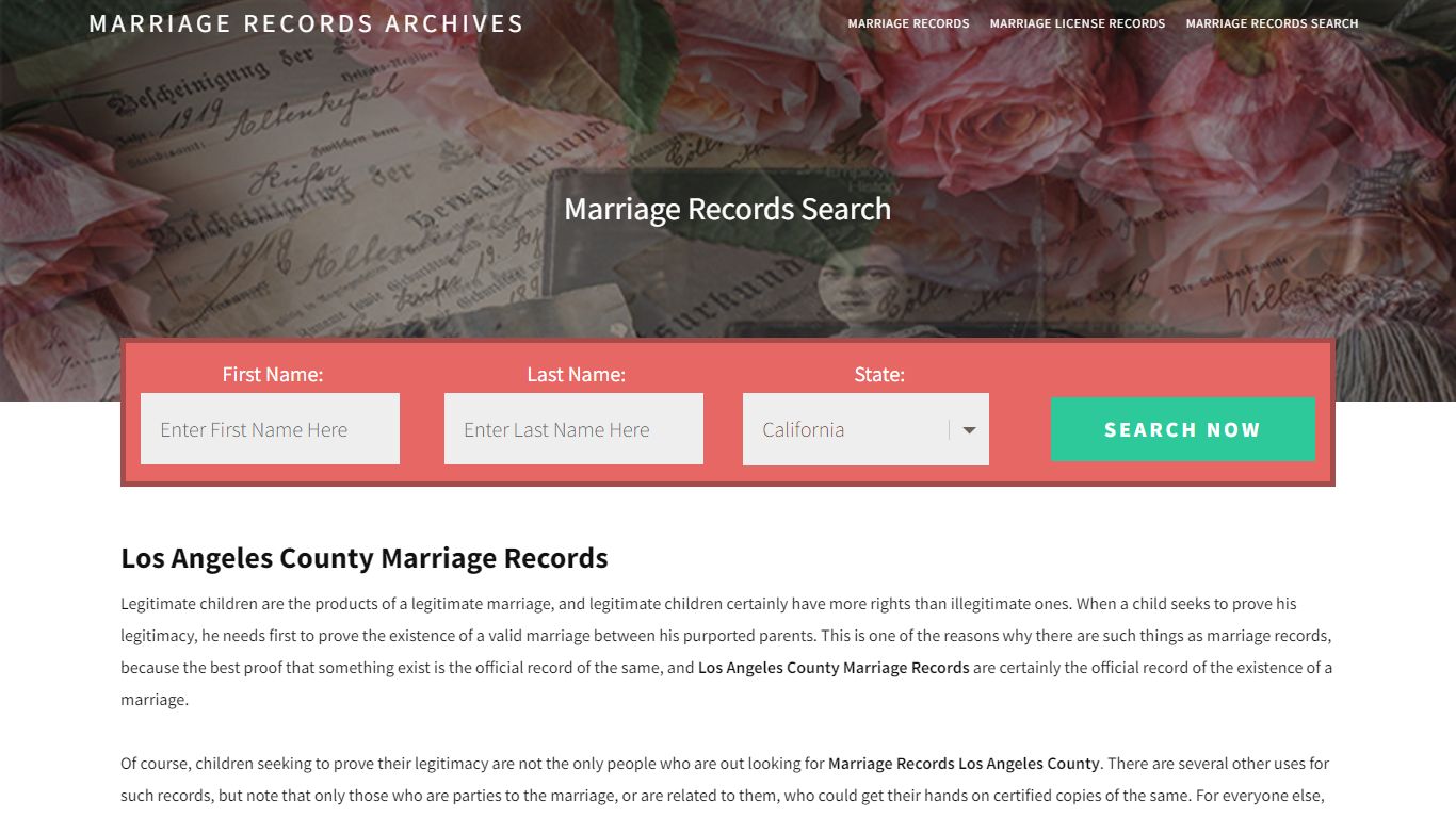 Los Angeles County Marriage Records | Enter Name and Search